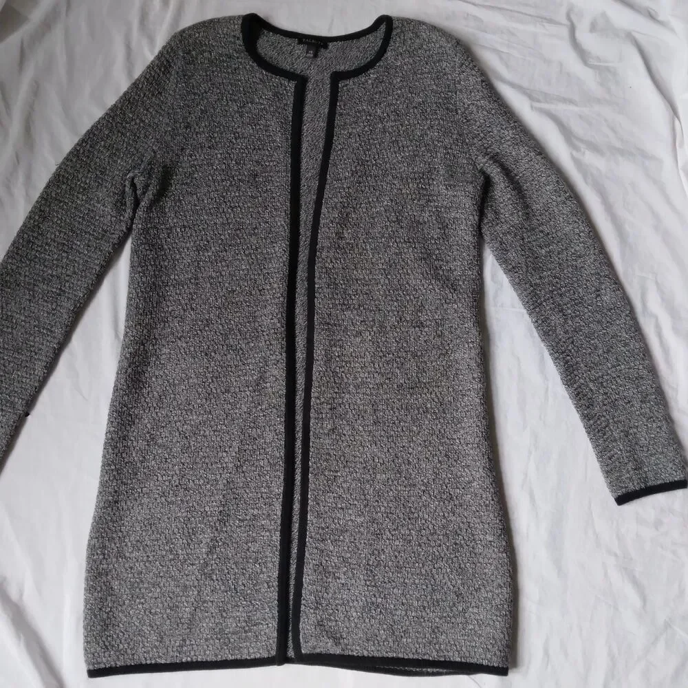 Talbots Cardigan Sweater Textured Open Front Marled Long Sleeve Black Gray XS - Picture 5 of 15